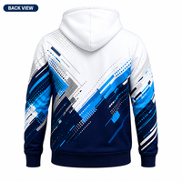Sudadera con Capucha Tejida de Invierno 100% Algodón, Azul y Blanca con Diseño Geométrico, Bolsillo Frontal, Premium, Transpirable, Corte Regular Informal