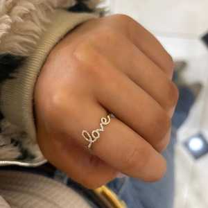 Bagues Love Script en Or Massif 14K, Luxe Minimaliste, Port Quotidien, Solitaire Pavé, Diamants de Laboratoire Taille Ronde, Vente Directe Fabricant - Product Image 6