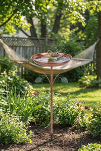 Bain d'oiseaux classique en métal pour jardin, patio, design élégant, base robuste, attirant les oiseaux, avec bassin de rétention d'eau. - Product Image 2