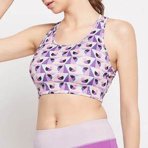 Soutien-gorge de sport pour femme, dos nageur, soutien moyen, décolleté plongeant, longueur intégrale, orné de cristaux, couleur unie, sans couture, respirant, en Spandex/Nylon, pour le yoga - Product Image 1