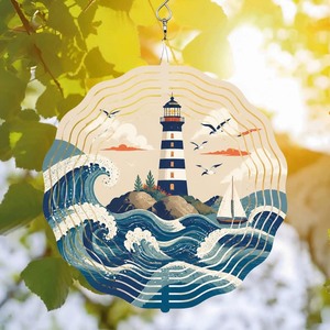 Campana de Viento Redonda de Hierro con Diseño de <span class=keywords><strong>Faro</strong></span> y Olas del Océano, Campana Metálica Colgante para Decoración de Exteriores y Hogar, Regalo - Product Image 2