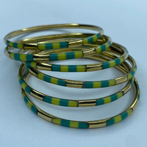 Unique Resin and Brass <b>Bangle</b> with Elephant and Camel Inlay - Ethnic <b>Indian</b> Animal Motif Inlaid Jewelry Handcrafted Mosaic Style - Product Image 1