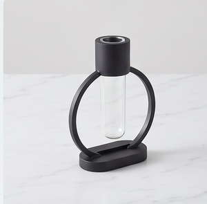 Modern <b>Black</b> Metal Ring <b>Vase</b> With Glass Tube For For Indoor Decoration Tabletop Accent And Fresh Floral Arrangement - Product Image 3