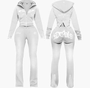 TAHAD 2026 Custom Logo Women's Two Piece Tracksuit Set Clothing Tracksuit Slim Fit Cropped Cotton <b>Zipper</b> <b>Jacket</b> and Pants Set - Product Image 3