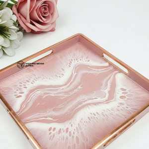 Plateau minimaliste en marbre rose avec bord doré |   Plateau décoratif élégant, plateau minimaliste en marbre rose avec bord doré |   Décoration élégante - Product Image 2