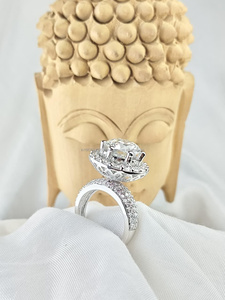 White Gold Round Diamond Ring with Side <b>Stones</b>, where classic brilliance meets modern artistry in a beautifully balanced design - Product Image 4