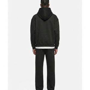Ensemble de survêtement OEM personnalisé en coton épais, sweat à capuche noir zippé et pantalon de survêtement, ensemble uni, survêtement d'hiver oversize pour homme - Product Image 3