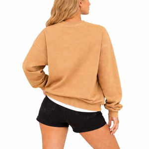 New Design Custom Logo Women Cotton <b>Sweatshirt</b> Light Brown Crew Neck Oversized Pullover Soft Fleece Casual Winter Fashionwear - Product Image 5