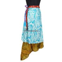 Jupes Vintage en Soie Magique 38 Pouces, Sarong Paréo, Jupe Longue Maxi, 2 Couches Réversibles, Saris en Soie Magique, Jupe Longue Enveloppante, Enveloppement Magique