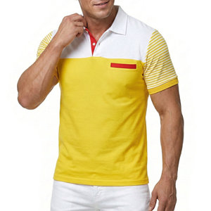 Wholesale Custom <b>Men's</b> Short Sleeve Polo <b>Shirts</b> Striped Sleeve Color Block Knitted Slim Fit Breathable Golf Polo <b>Shirts</b> For <b>Men</b> - Product Image 4