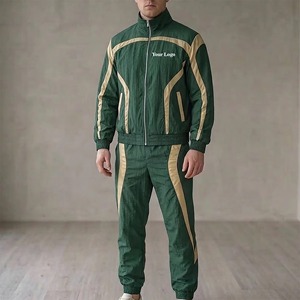 Conjunto Deportivo de 2 Piezas para Hombre, Chaqueta Cortavientos Verde con Logotipo Personalizado, Forro de Malla, Paneles Resistentes al Viento y Ribetes - Product Image 1