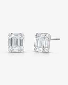Baguette Round Cut Lab Grown Diamond Stud Earrings Cluster Prong Set Modern Minimalist Studs Custom Wholesale 14K 18K Solid Gold - Product Image 1