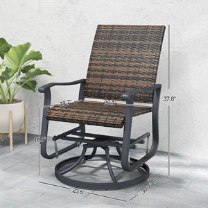 Set di 2 Sedie a Dondolo da Esterno con Schienale Alto, Marrone, in Vimini e Rattan con Telaio in Acciaio, Comode Sedie da Giardino - Product Image 3
