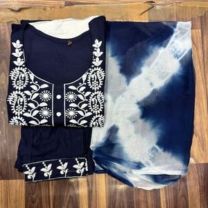 PANTALÓN KURTI TRABAJO BORDADO RAYÓN ATRACTIVO CON DUPATTA AZUL MARINO - Product Image 2