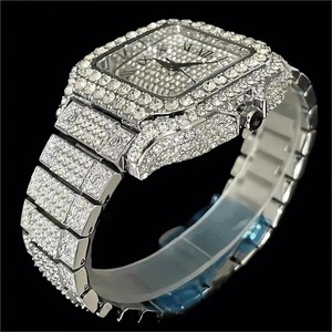 Montre de luxe carrée entièrement sertie de diamants VVS avec cadran romain, montre analogique à quartz entièrement incrustée de diamants pour femmes - Product Image 5