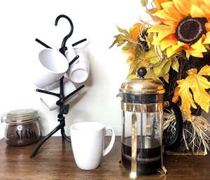 Luxury Mug Tree Metal Iron Wood Coffee Cup Holder <b>Rack</b> Stand <b>Kitchen</b> Countertop Storage Organizer Black Leaf Hanging storage Use - Product Image 1