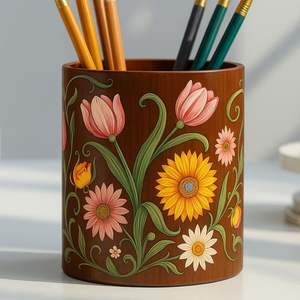 Portalápices Cuadrado Metálico con Impresión UV, Diseño Estético, Color Blanco y Azul, Organizador de Escritorio para Brochas de Maquillaje y Artículos de Oficina - Product Image 6