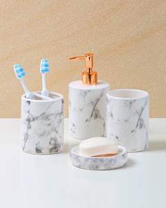 Ensemble de salle de bain en marbre de qualité supérieure, accessoires de luxe en pierre naturelle, distributeur de savon, porte-brosse à dents, gobelet, porte-savon - Product Image 2