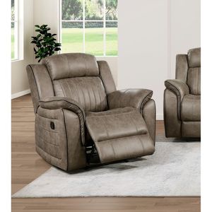 Poltrona Reclinabile Classica Marrone Sabbia 1 Pezzo in Peluche, Lusso per Soggiorno, con Braccioli Imbottiti e Trapuntatura Verticale, in Legno Massello - Product Image 6