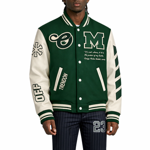 Hot Selling OEM Custom Logo Embroidery Bomber Jackets Leather Sleeves Retro Letterman Baseball Varsity Jacket for Men - Product Image 3