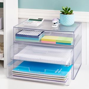 Ensemble de tiroirs empilables en plastique transparent STAX, tiroirs ouverts de 2 à 12,5 pouces de large pour organiser le bureau, organiseurs de tiroirs de bureau - Product Image 2
