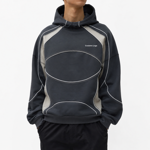 Sweat à capuche surdimensionné personnalisé en coton épais, style streetwear, avec panneaux et passepoil, coupe carrée, unisexe, vente en gros, ajustement premium, 100 % coton, écologique - Product Image 2