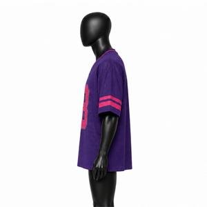 Wholesale men Mesh Cropped Football Jersey Purple V-Neck Short Sleeve Streetwear Vintage Varsity Print 88 Athletic T-Shirt <b>Tee</b> - Product Image 2