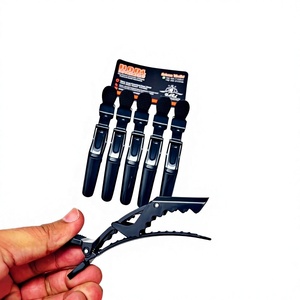 Pince à cheveux en acier inoxydable avec logo personnalisé, type bec de canard, pour extensions de cheveux, pour femmes, outils de salon de coiffure, pinces crocodile noires, grande taille pour barbier - Product Image 5