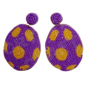 Purple and Yellow Beaded Earrings for Women Patriotic Orange White Blue Colour for Wedding or <b>Memorial</b> Day - Product Image 1