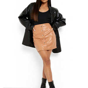 Falda de Cuero Casual para Mujer, Diseño Moderno, Cómoda, Transpirable, Largo Midi, Superventas - Product Image 1