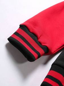 Black Red College Baseball Hooded Quilted <b>Jacket</b> Unisex Warm 100% Cotton Varsity Style Outerwear Zipper Front Breathable - Product Image 4
