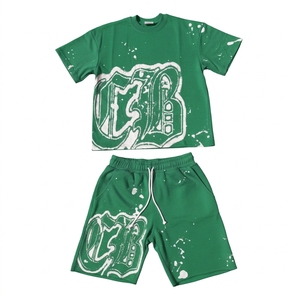 Conjunto Deportivo Unisex Morado, Camiseta de Algodón y Pantalones Cortos con Logotipo CB Estampado, Corte Holgado de Verano con Cintura Ajustable - Product Image 2