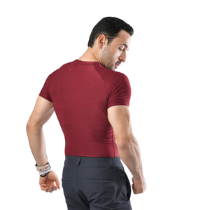 Custom <b>Burgundy</b> <b>Men's</b> Knitted Compression <b>Shirt</b> Quick Dry Eco-Friendly Gym Workout Running Fitness Athletic Short Sleeve - Product Image 2