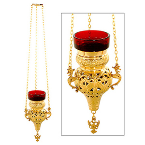 Lampe suspendue en laiton avec verre rouge |   Bougie d'huile pour veilleuse d'église – DOUBLE VEE EXPORTS - Product Image 1
