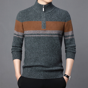 <b>Men's</b> Wool Acrylic Striped 1/4 Zip <b>Turtleneck</b> Cardigan Full Sleeve Thick Anti-Pilling Winter <b>Sweater</b> - Product Image 3