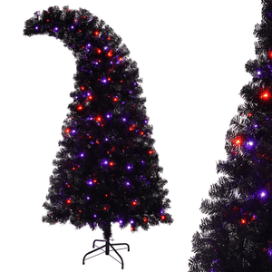 Albero di Natale LED Pre-Illuminato da 1,8 Metri, Forma Curva, Albero Artificiale Natalizio Fantasioso con 900 Punte Nere in Materiale PET - Product Image 1