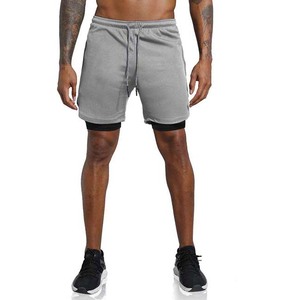 Shorts Bermuda Homme Gris Uni avec Cordon de Serrage, Respirants, Décontractés, pour la Gym et l'Entraînement, Taille Mi-Haute, en Tissu Polyester Tissé - Product Image 1