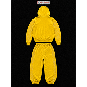 Conjunto Deportivo de Terciopelo Amarillo para Mujer, Sudadera con Cremallera Completa y Pantalones Anchos de Dos Piezas, Ropa Deportiva Informal de Lujo Personalizada - Product Image 6