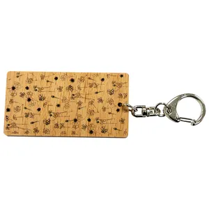 cute wood key ring chain holder little flowers rectangle charm for gifts