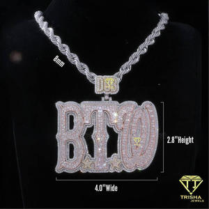 Pendentif personnalisé Trisha Jewels LP00582 avec lettre BTW, Moissanite, Argent Sterling 925, Rhodium, Or Rose, Certifié GIA, Style Hip Hop Givré - Product Image 4