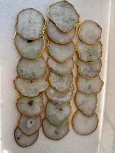 Natural Salt Agate <b>Coasters</b> Gold Edged Luxury Gemstone Sliced Stone <b>Drink</b> <b>Coaster</b> Set for Home Decor Wholesale Artisan Gift - Product Image 3