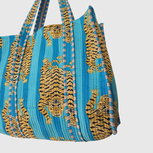 Blue Tiger Print <b>Canvas</b> Tote Bag Bohemian Style Open Top Summer <b>Beach</b> Bag - Product Image 2