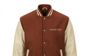Blouson universitaire personnalisé pour homme en velours côtelé marron crème avec logo brodé sur la manche, coupe décontractée, col rabattu, idéal pour l'automne - Product Image 3