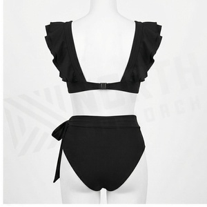 ชุดบิกินี่คอวีลึกสีดำพร้อมกางเกงเอวสูงผูกข้างสำหรับผู้หญิง - Product Image 2