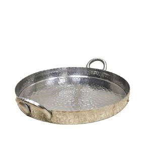 Minimalist Design Stainless Steel Glossy Hammered Serving <b>Tray</b>, Decorative Serving <b>Tray</b> For Dinning <b>with</b> <b>Handles</b> - Product Image 1