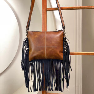 2025 mode cuir repoussé Western Cowgirl frange sac à bandoulière pour femmes cheveux sur cuir de vachette Floral épaule sac à main - Product Image 5