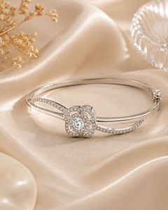 Moissanite Gemstone <b>Bangle</b> 92.5 Sterling Silver Rhodium Plated Luxury Style Prong <b>Set</b> Unisex Wedding Party Gift Model KLSB-20827 - Product Image 4