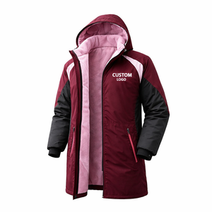 Premium Swim Parka Jacket Maroon Color Waterproof Long Hooded Coat with Inner Fleece Custom Logo Sports Team Winter Outerwear - Product Image 3