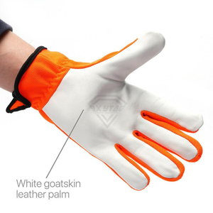 Gants de travail de sécurité orange, longueur poignet, en cuir, polyester et coton, respirants, style uni, pour jardinage en extérieur printemps-automne - Product Image 2