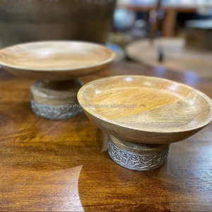 Brass Inlay Arabic Pattern Wooden Cake Stand Candy Stand Chocolate Stand From India by Craftsy Home - Product Image 2